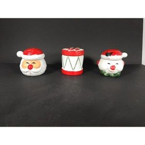 Vintage Christmas Hand Painted Ceramic Candle Figurine Set - 3 candles with lids